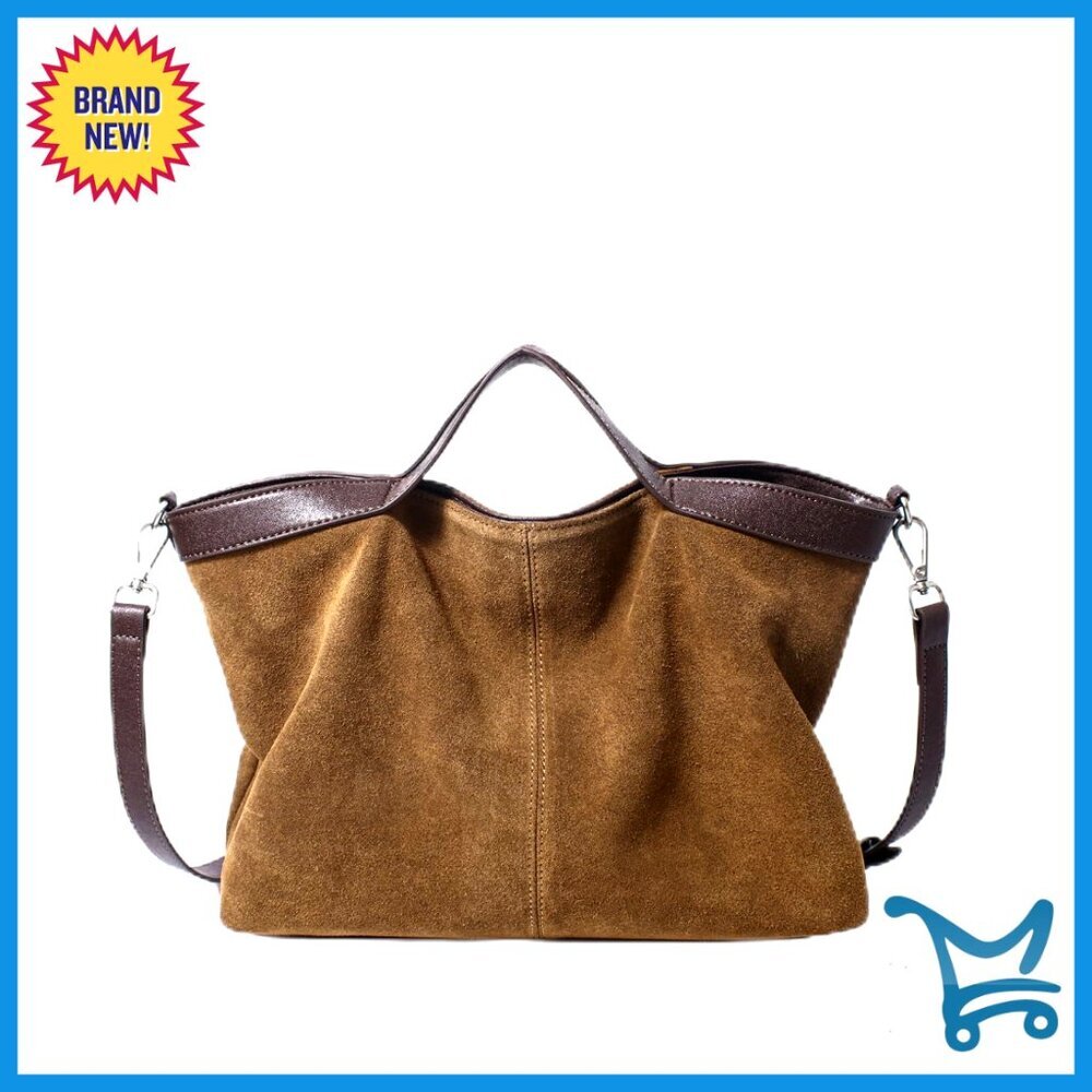 Suede Leather Shoulder Crossbody Bag Top Handle Purse - Picture 1 of 7